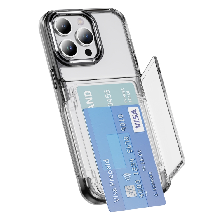 

For iPhone 13 Pro Max Card Holder Acrylic Hybrid TPU Phone Case(Transparent Black)