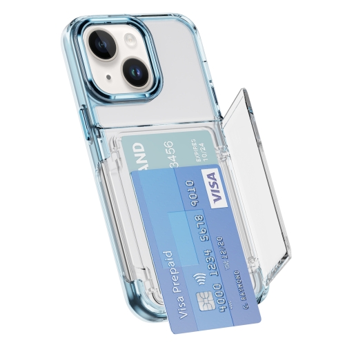 

For iPhone 14 Card Holder Acrylic Hybrid TPU Phone Case(Transparent Blue)