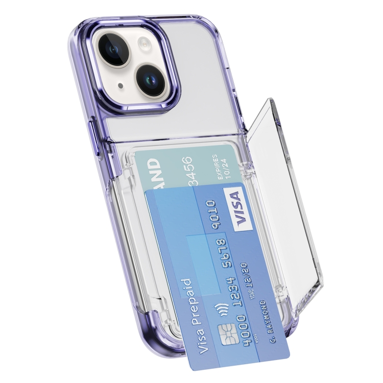 

For iPhone 14 Card Holder Acrylic Hybrid TPU Phone Case(Transparent Purple)