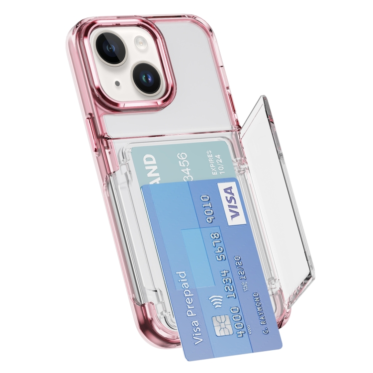

For iPhone 14 Plus Card Holder Acrylic Hybrid TPU Phone Case(Transparent Pink)