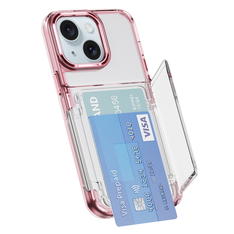 

For iPhone 15 Card Holder Acrylic Hybrid TPU Phone Case(Transparent Pink)