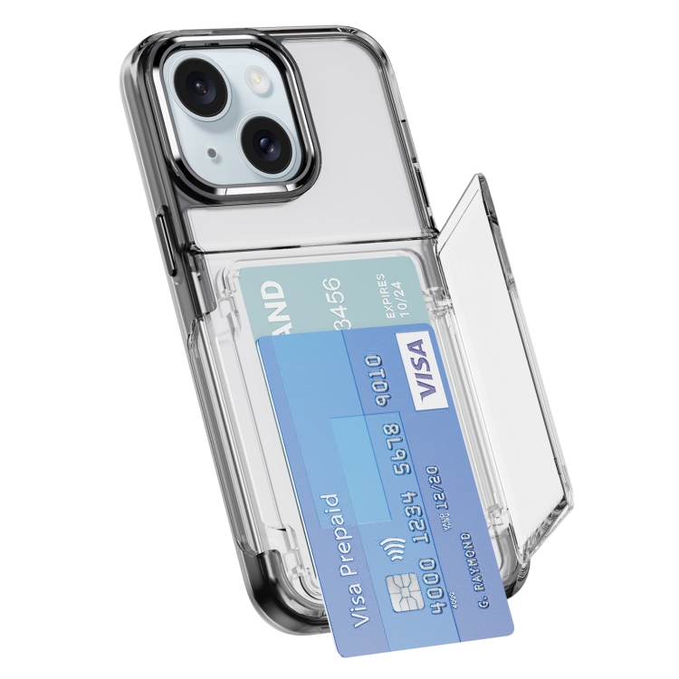 

For iPhone 15 Card Holder Acrylic Hybrid TPU Phone Case(Transparent Black)