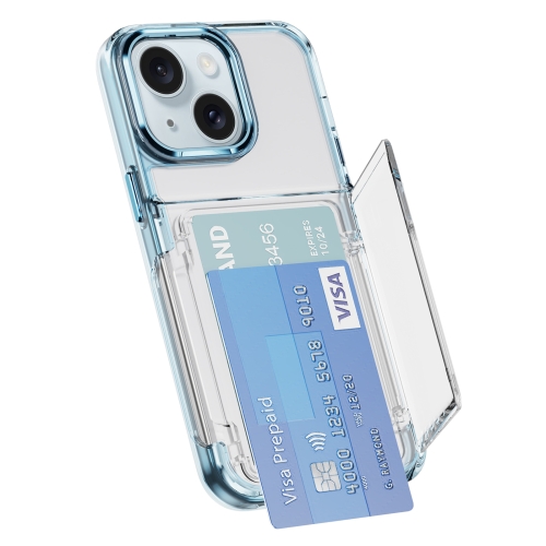 

For iPhone 15 Card Holder Acrylic Hybrid TPU Phone Case(Transparent Blue)