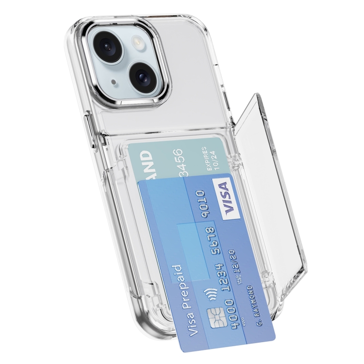 

For iPhone 15 Card Holder Acrylic Hybrid TPU Phone Case(Transparent)