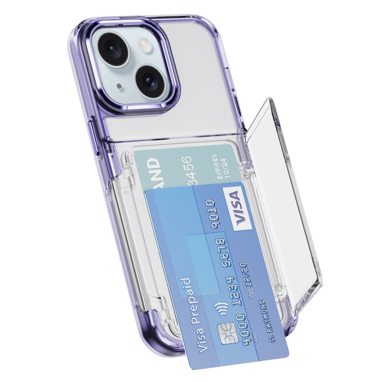 

For iPhone 15 Card Holder Acrylic Hybrid TPU Phone Case(Transparent Purple)