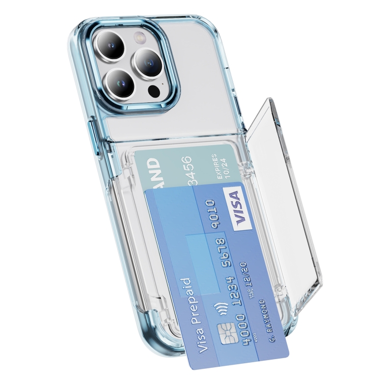 

For iPhone 15 Pro Card Holder Acrylic Hybrid TPU Phone Case(Transparent Blue)