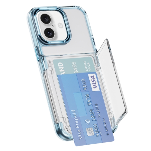 

For iPhone 16 Card Holder Acrylic Hybrid TPU Phone Case(Transparent Blue)