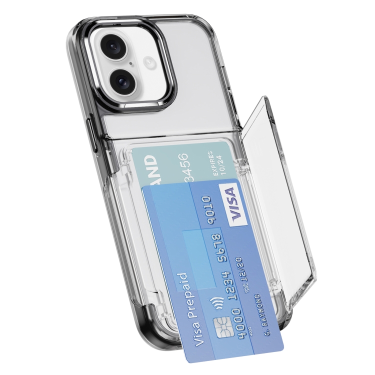 

For iPhone 16 Plus Card Holder Acrylic Hybrid TPU Phone Case(Transparent Black)