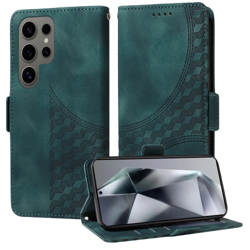 

For Samsung Galaxy S24 Ultra 5G Embossed Rhombus Starry Leather Phone Case(Green)