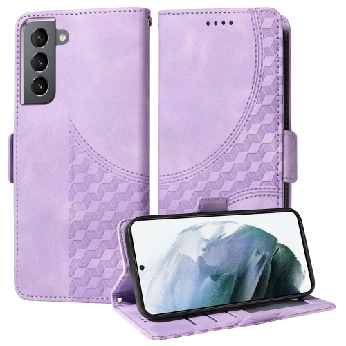 

For Samsung Galaxy S21 5G Embossed Rhombus Starry Leather Phone Case(Purple)