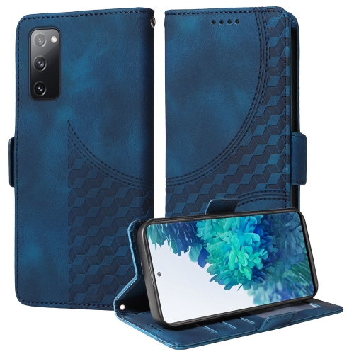 

For Samsung Galaxy S20 FE Embossed Rhombus Starry Leather Phone Case(Blue)