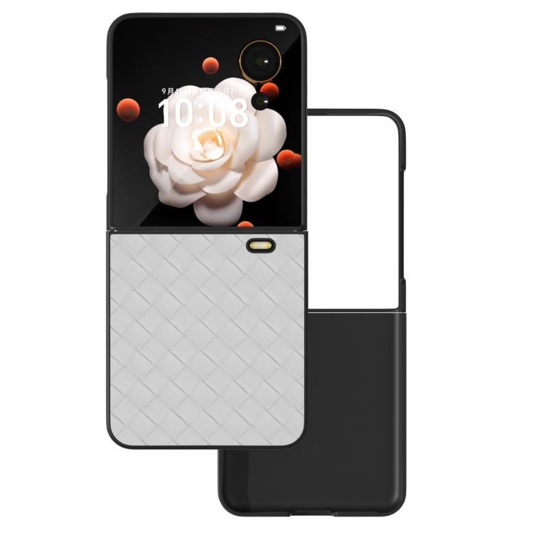 

For Honor Magic V Flip Black Frame Woven Texture PU Phone Case(White)
