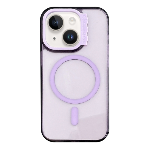 

For iPhone 15 MagSafe Colorful Wavy Circle PC Hybrid TPU Phone Case(Purple)