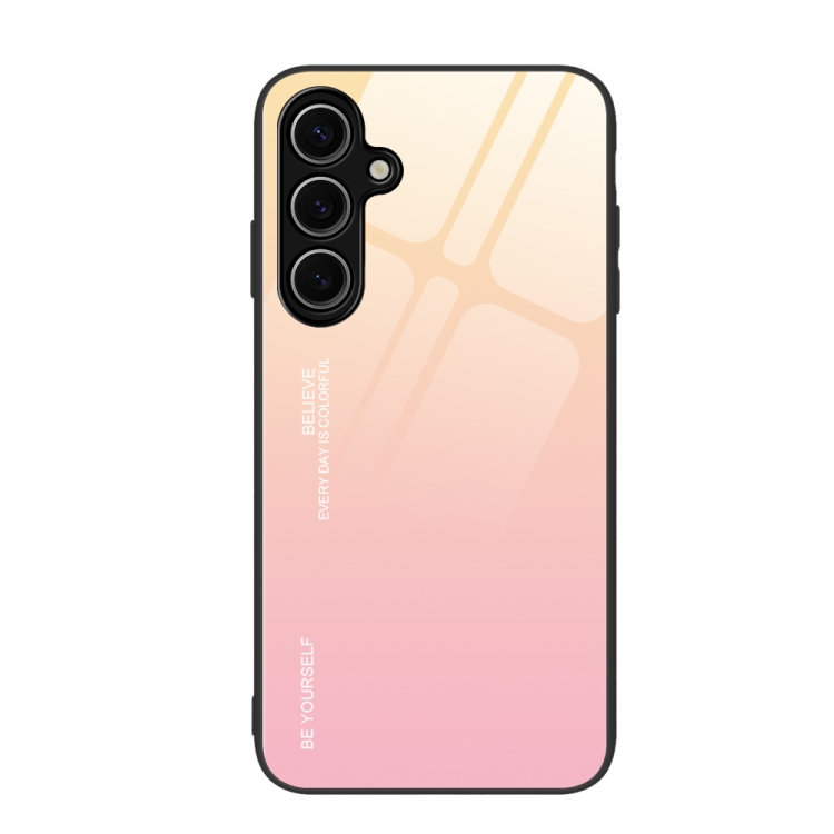 

For Samsung Galaxy S24 FE 5G Gradient Color Glass Phone Case(Yellow Pink)