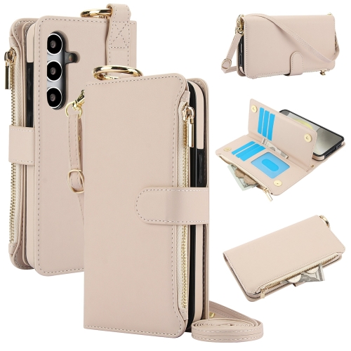 For Samsung Galaxy A15 4G / 5G Crossbody Ring Multifunctional Wallet Leather Phone Case(White)