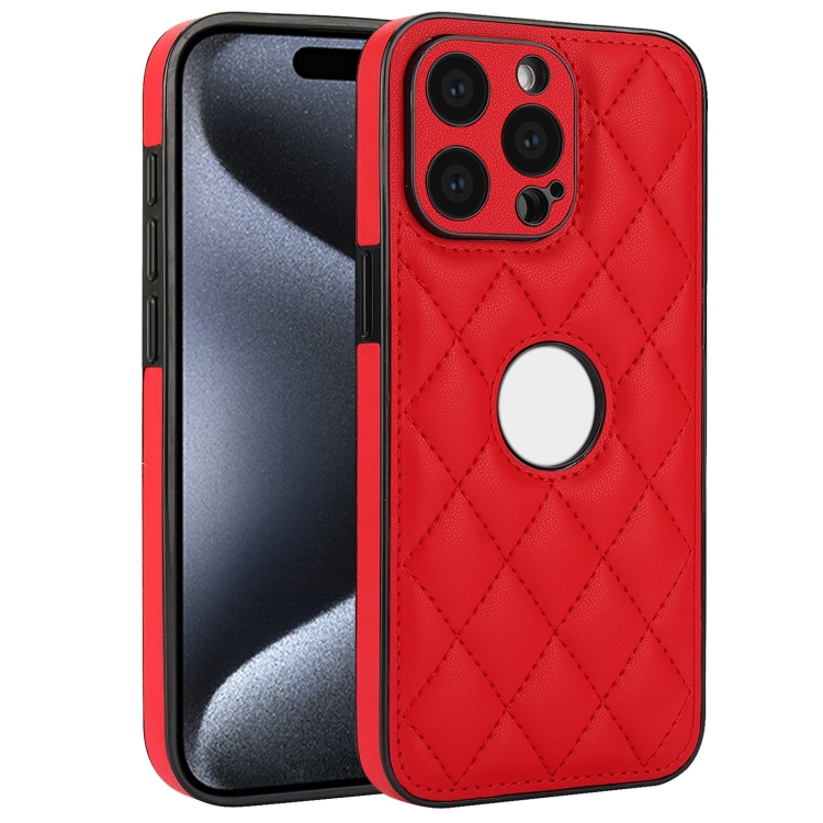 

For iPhone 15 Pro Rhombic Leather Back Cover Phone Case(Red)