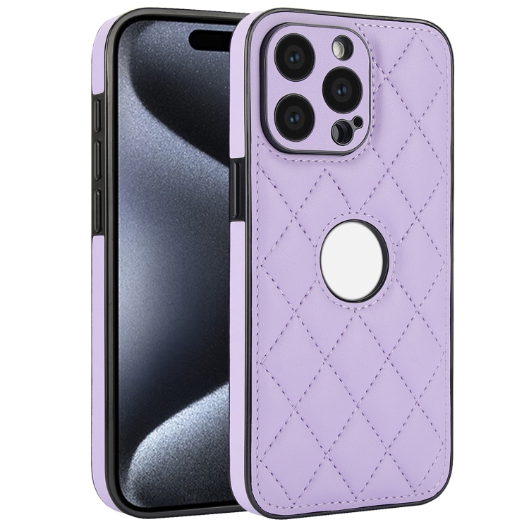 

For iPhone 15 Pro Rhombic Leather Back Cover Phone Case(Purple)