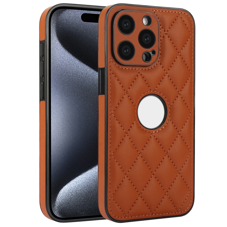 

For iPhone 15 Pro Rhombic Leather Back Cover Phone Case(Brown)