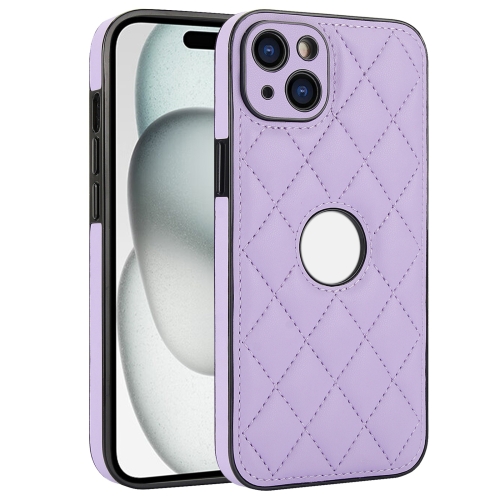 

For iPhone 14 Plus Rhombic Leather Back Cover Phone Case(Purple)