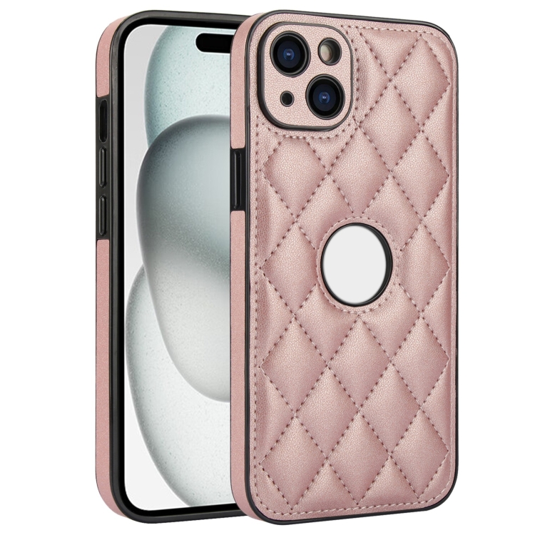 

For iPhone 14 Rhombic Leather Back Cover Phone Case(Rose Gold)