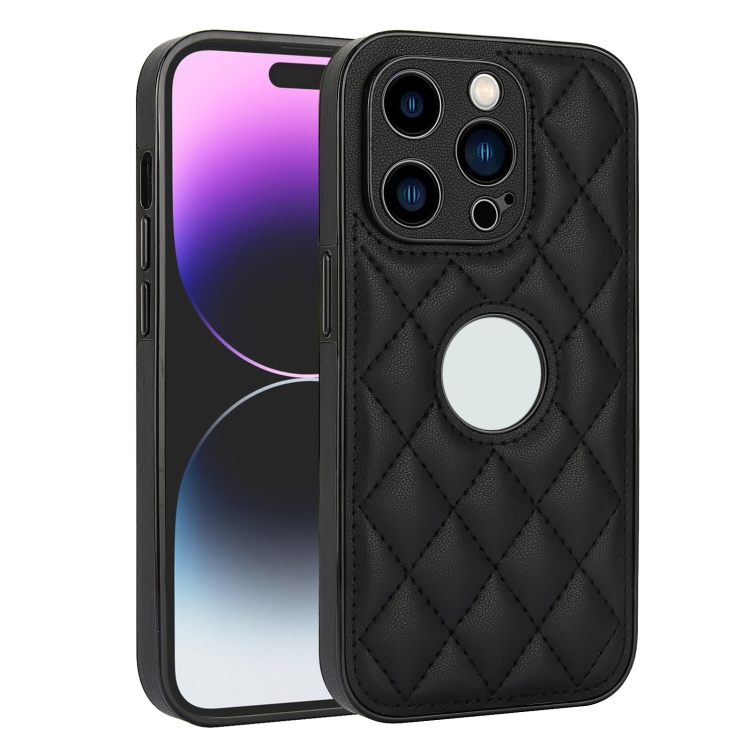 

For iPhone 14 Pro Max Rhombic Leather Back Cover Phone Case(Black)