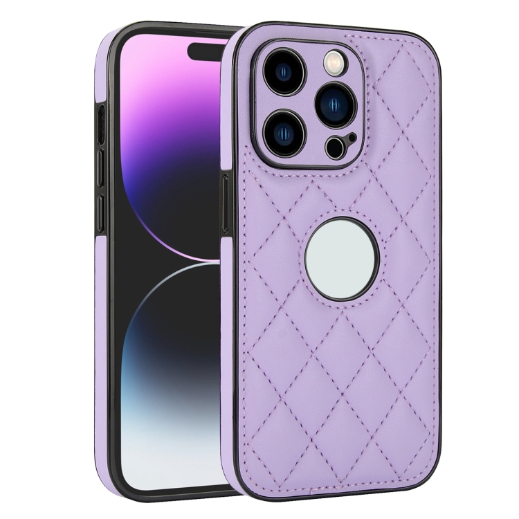 

For iPhone 14 Pro Max Rhombic Leather Back Cover Phone Case(Purple)