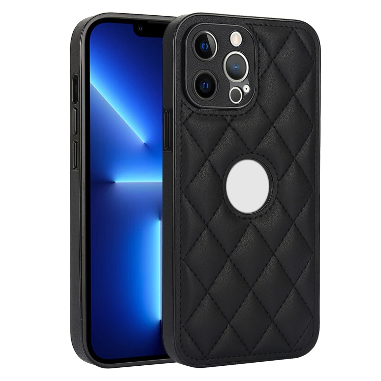 

For iPhone 13 Pro Max Rhombic Leather Back Cover Phone Case(Black)