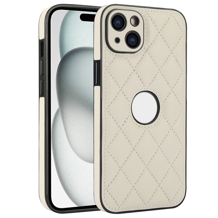 

For iPhone 13 Rhombic Leather Back Cover Phone Case(White)