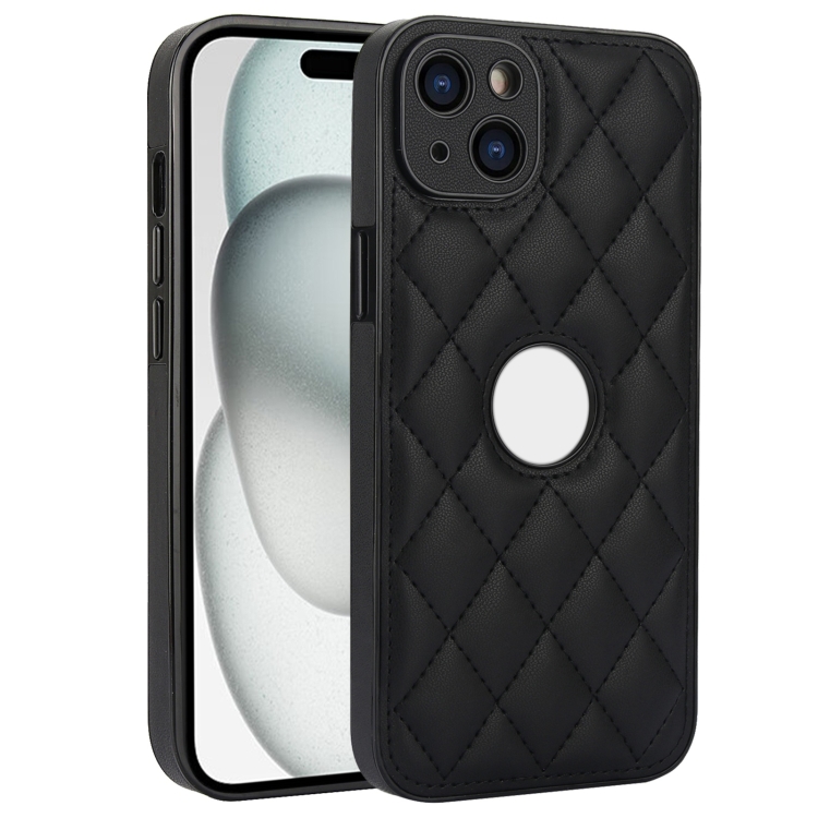 

For iPhone 13 Rhombic Leather Back Cover Phone Case(Black)