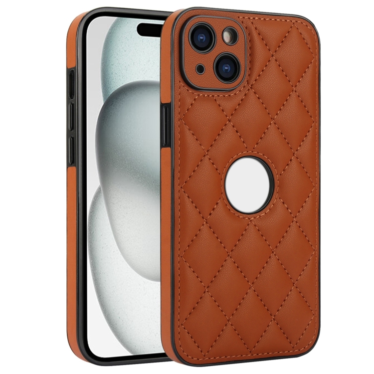 

For iPhone 13 Rhombic Leather Back Cover Phone Case(Brown)