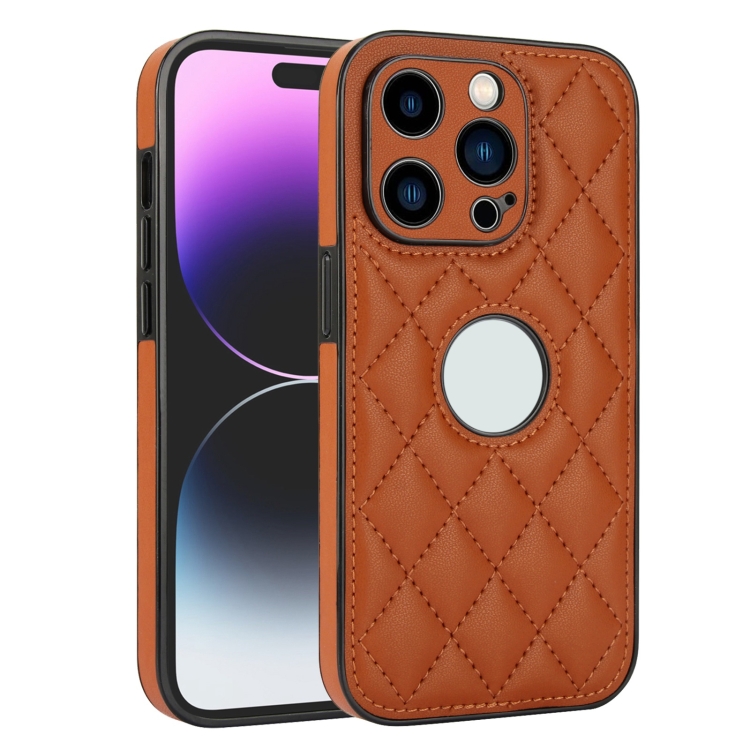 

For iPhone 12 Pro Max Rhombic Leather Back Cover Phone Case(Brown)
