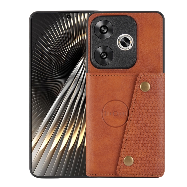 

For Redmi Turbo 3 Double Buckle Card Slots Magnetic Phone Case(Brown)
