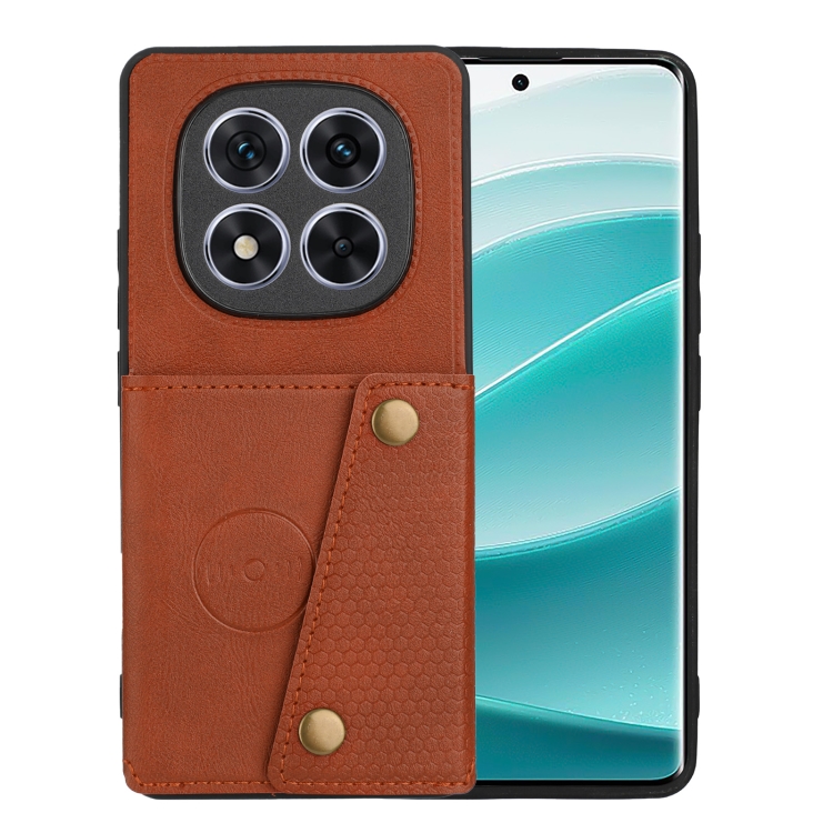 

For Redmi Note 14 Pro 5G Double Buckle Card Slots Magnetic Phone Case(Brown)