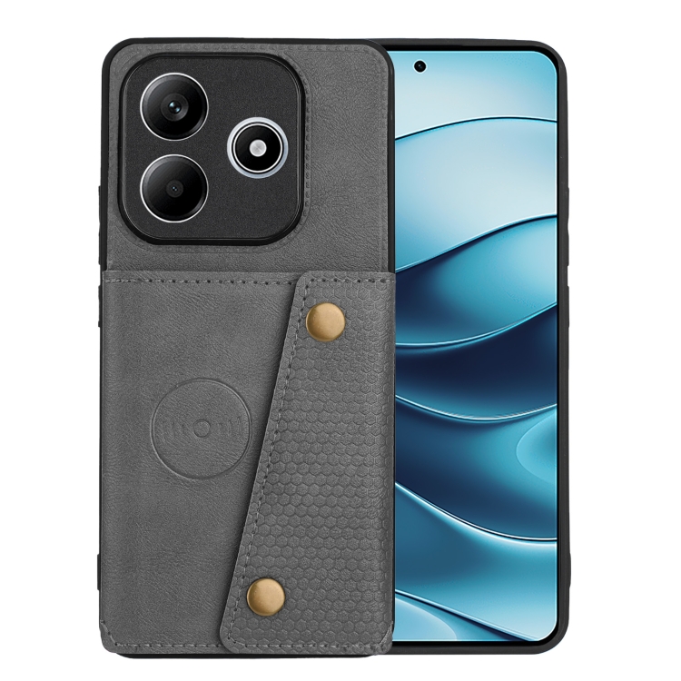 

For Redmi Note 14 5G Double Buckle Card Slots Magnetic Phone Case(Grey)