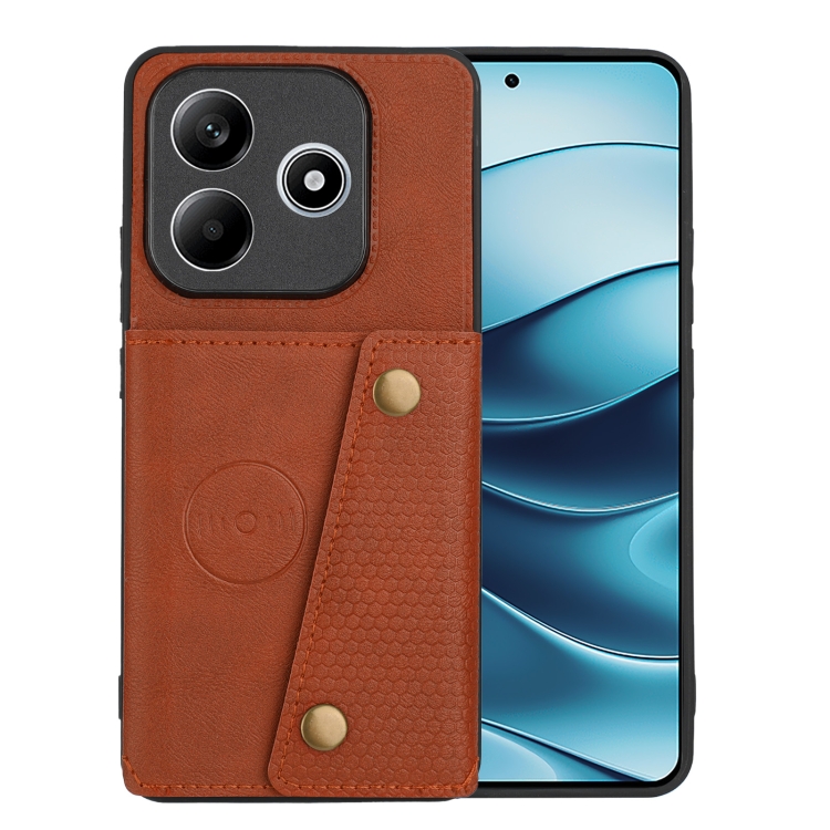 

For Redmi Note 14 5G Double Buckle Card Slots Magnetic Phone Case(Brown)