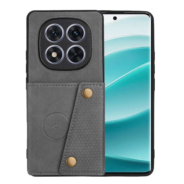 

For Redmi Note 14 Pro+ 5G Double Buckle Card Slots Magnetic Phone Case(Grey)