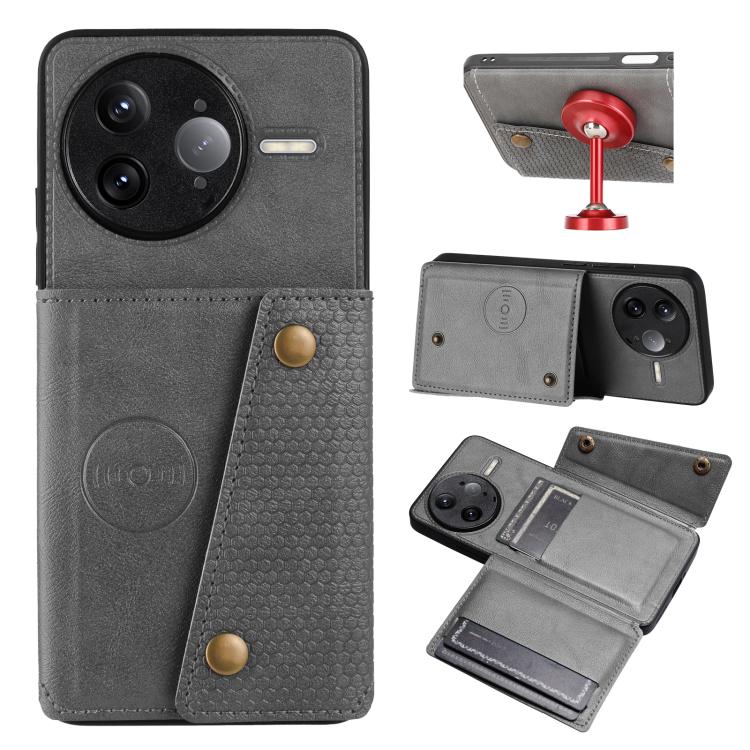 

For Redmi K80 Pro Double Buckle Card Slots Magnetic Phone Case(Grey)