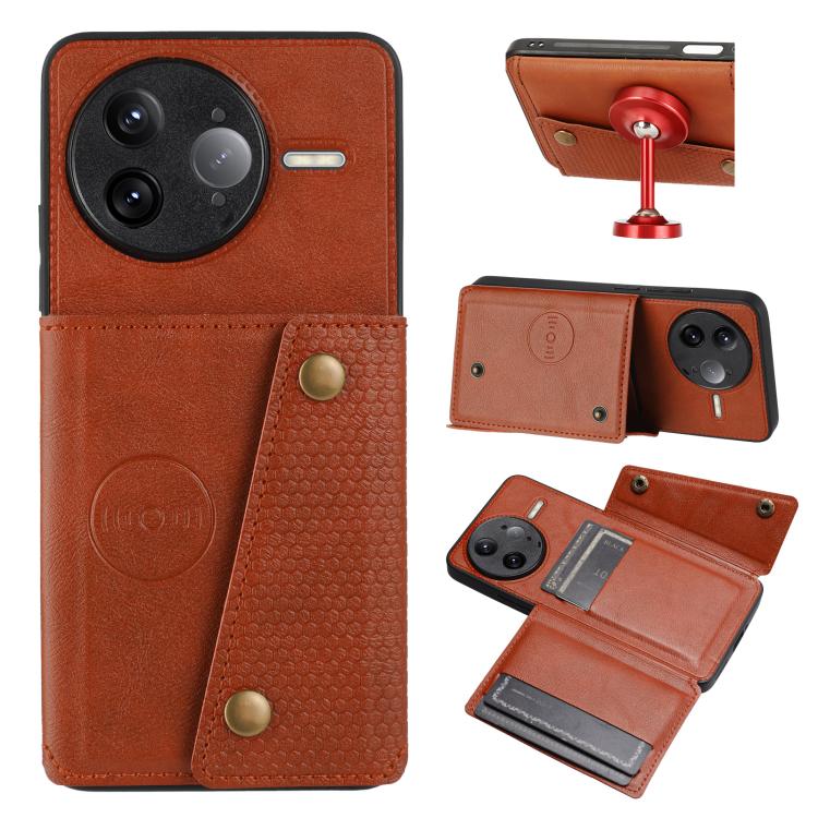 

For Redmi K80 Pro Double Buckle Card Slots Magnetic Phone Case(Brown)