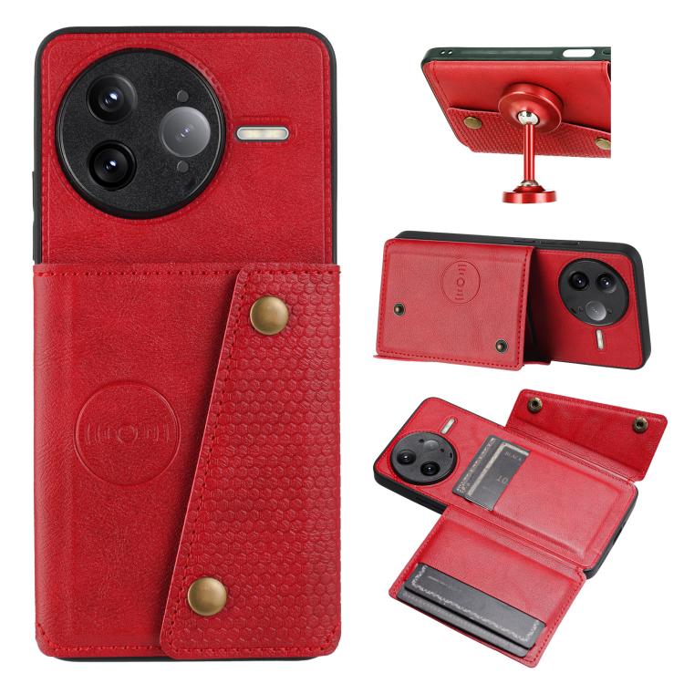 

For Redmi K80 Pro Double Buckle Card Slots Magnetic Phone Case(Red)