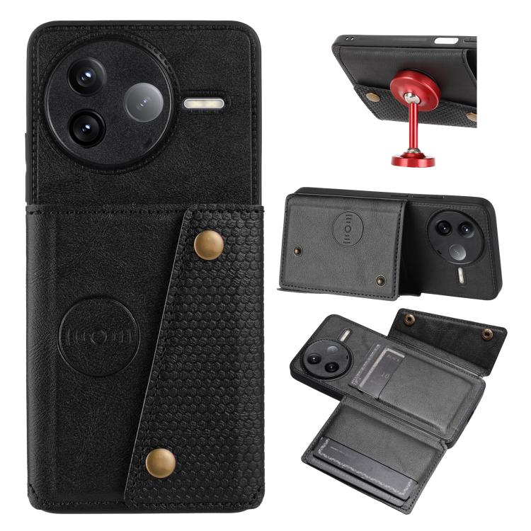 

For Redmi K80 Double Buckle Card Slots Magnetic Phone Case(Black)