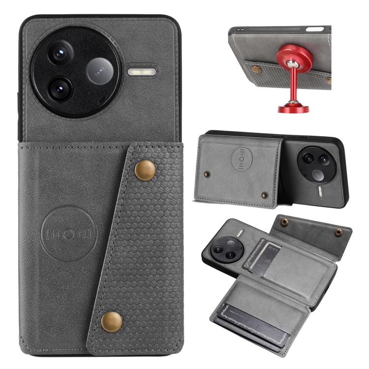 

For Redmi K80 Double Buckle Card Slots Magnetic Phone Case(Grey)
