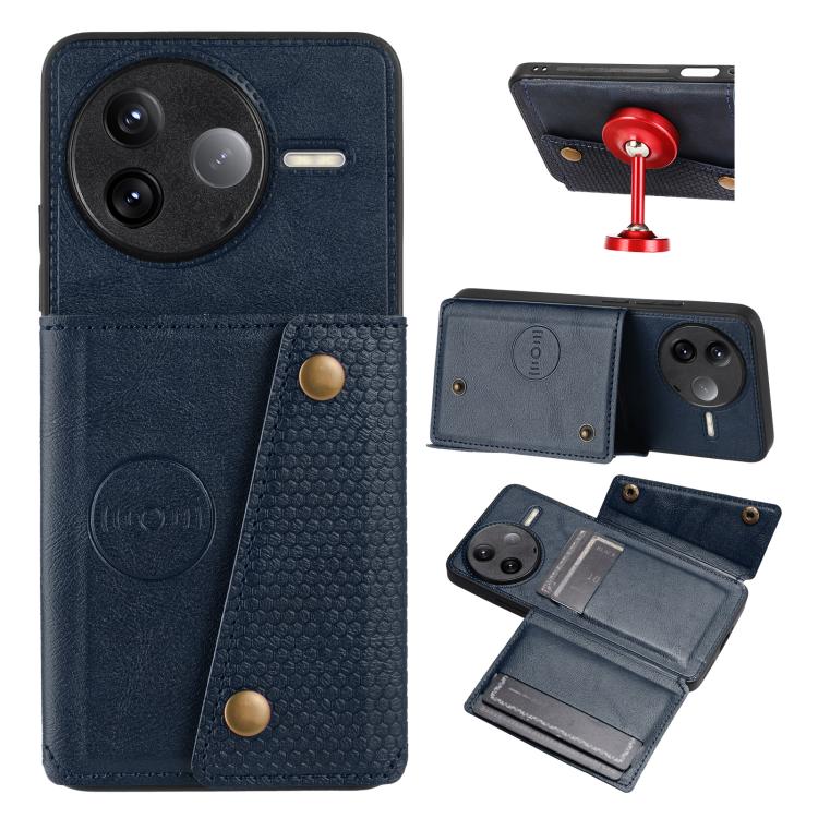 

For Redmi K80 Double Buckle Card Slots Magnetic Phone Case(Blue)