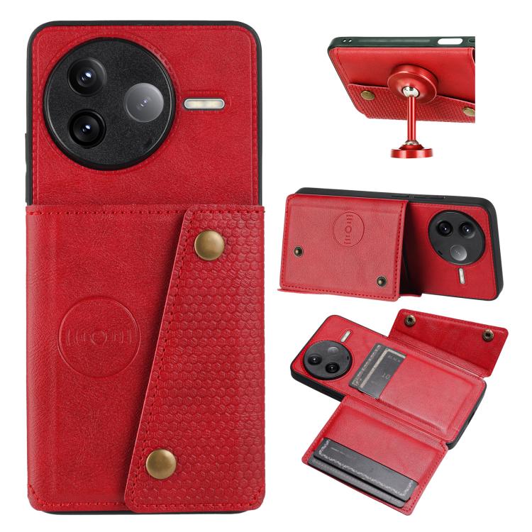 

For Redmi K80 Double Buckle Card Slots Magnetic Phone Case(Red)