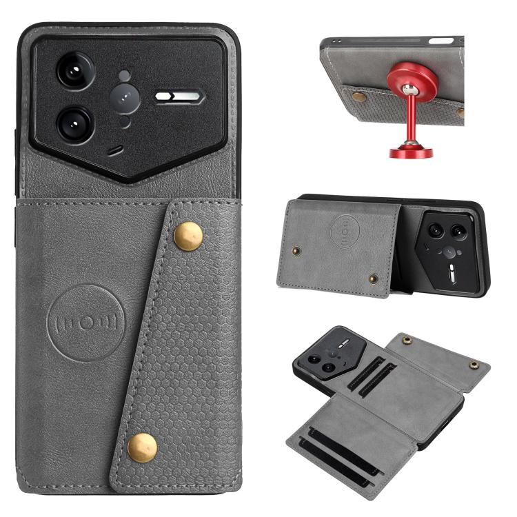 

For Redmi K80 Pro Champion Edition Double Buckle Card Slots Magnetic Phone Case(Grey)