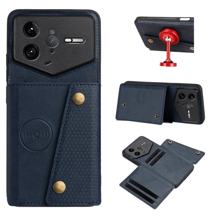 

For Redmi K80 Pro Champion Edition Double Buckle Card Slots Magnetic Phone Case(Blue)