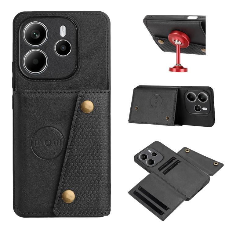

For Redmi Note 14 4G 163.25mm Double Buckle Card Slots Magnetic Phone Case(Black)