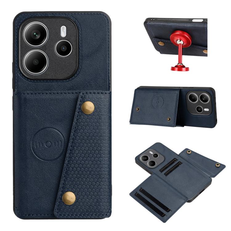 

For Redmi Note 14 4G 163.25mm Double Buckle Card Slots Magnetic Phone Case(Blue)