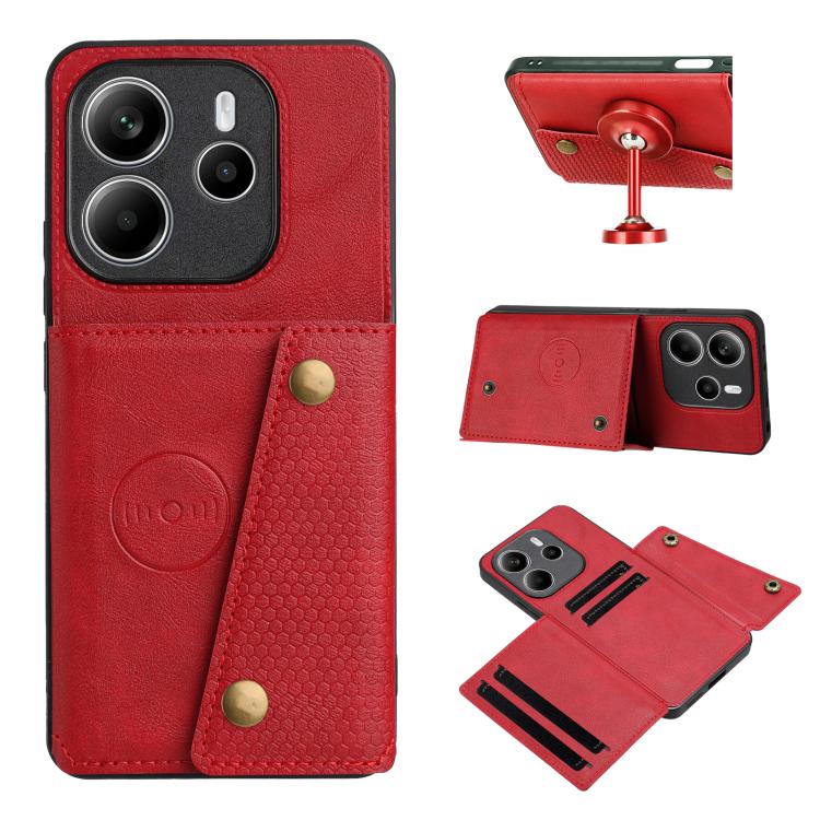 

For Redmi Note 14 4G 163.25mm Double Buckle Card Slots Magnetic Phone Case(Red)
