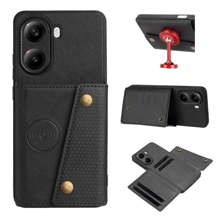 

For Redmi Turbo 4 Double Buckle Card Slots Magnetic Phone Case(Black)