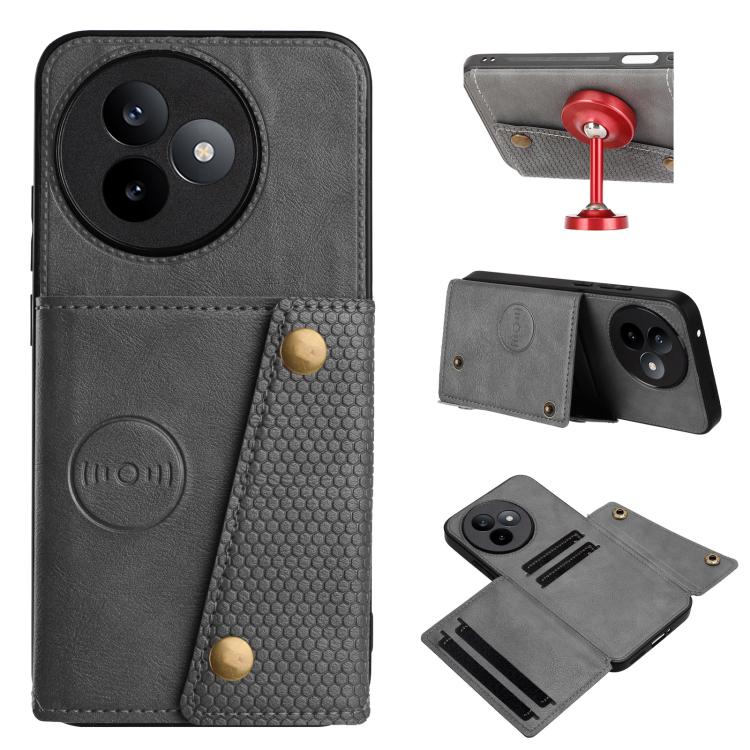 

For Redmi K80 Ultra Double Buckle Card Slots Magnetic Phone Case(Grey)